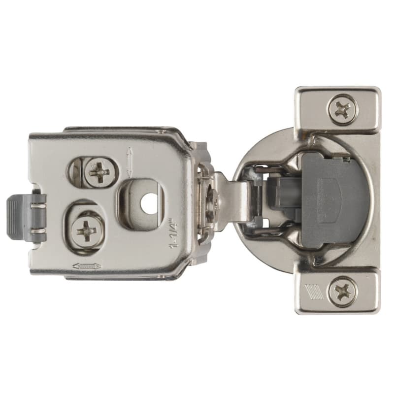 Optimat Clip-On 105° Opening Face Frame Hinge with Silent System, 45mm Boring Pattern, 1-1/4" Overlay, Dowelled