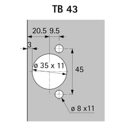 Optimat Clip-On 105° Opening Face Frame Hinge, Self Closing, 45mm Boring Pattern, 1/2" Overlay, Dowelled