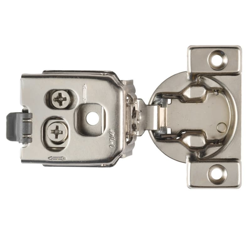 Optimat Clip-On 105° Opening Face Frame Hinge, Self Closing, 45mm Boring Pattern, 1-1/4" Overlay, Dowelled