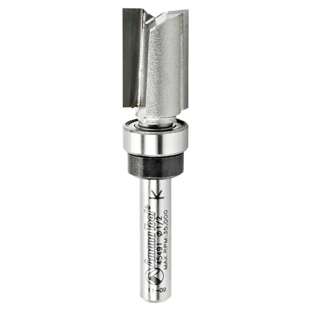 1/2" x 2-1/4" x 3/4" Flush Trim Plunge Template Router Bit with Upper Ball Bearing, 2-Flute, 1/4" Shank