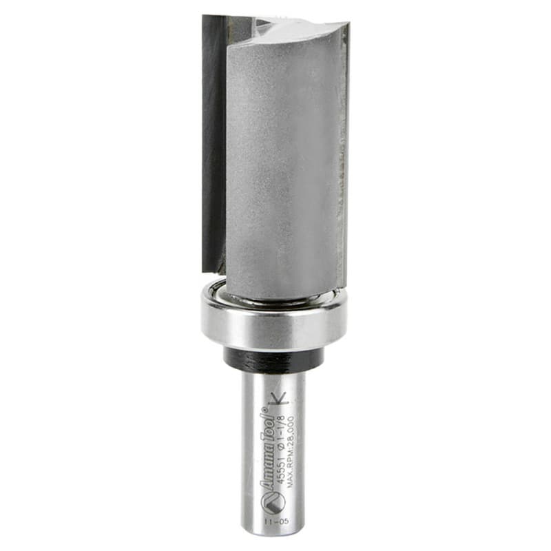 1-1/8" x 4" Flush Trim Plunge Template Router Bit with Upper Ball Bearing, 2-Flute, 1/2" Shank
