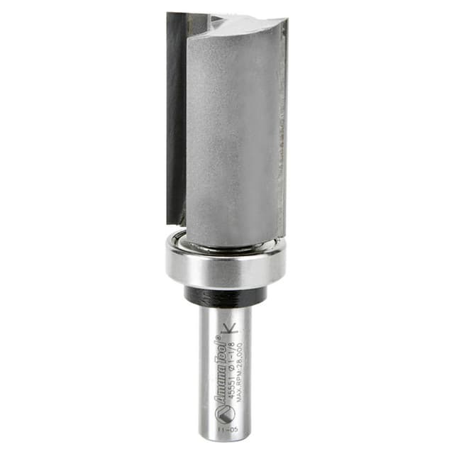 1-1/8" x 4" Flush Trim Plunge Template Router Bit with Upper Ball Bearing, 2-Flute, 1/2" Shank