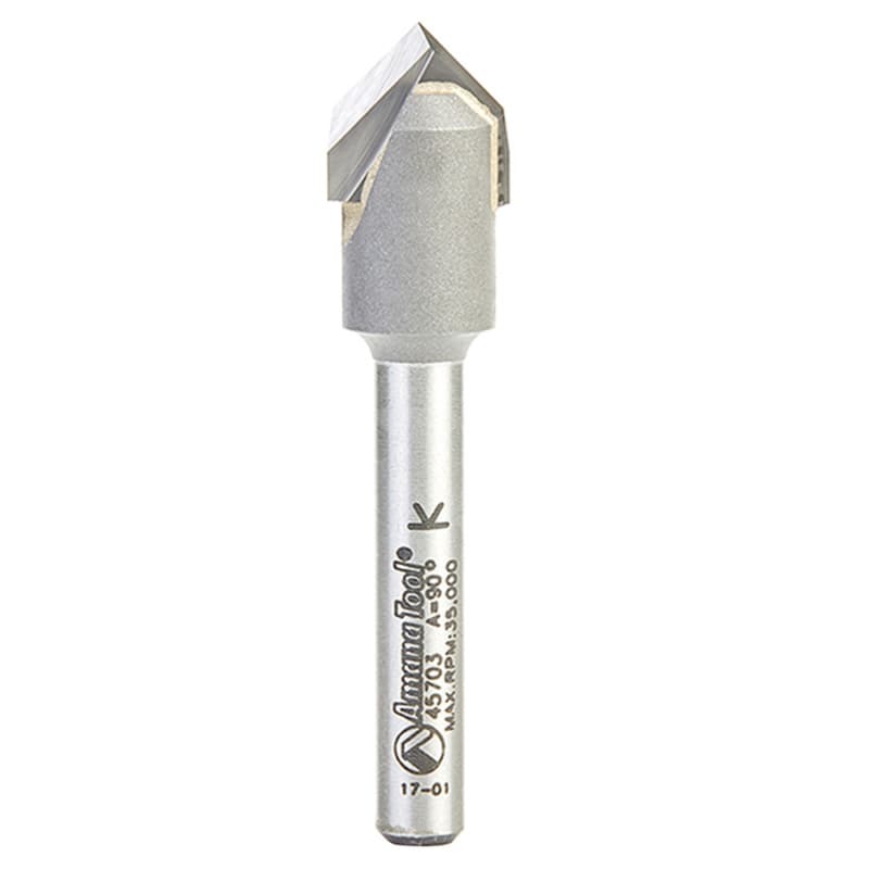 1/2" x 2-1/4" Zero Point V-Groove Router Bit, 2-Flute, 1/4" Shank