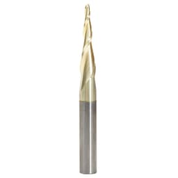 1/16" x 2-23/64" 2D/3D Carving Tapered Ball Tip Up-Cut Spiral Router Bit, 2-Flute, 1/4" Shank