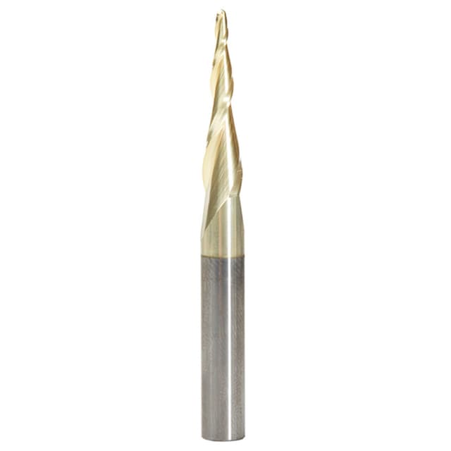 1/16" x 2-23/64" 2D/3D Carving Tapered Ball Tip Up-Cut Spiral Router Bit, 2-Flute, 1/4" Shank