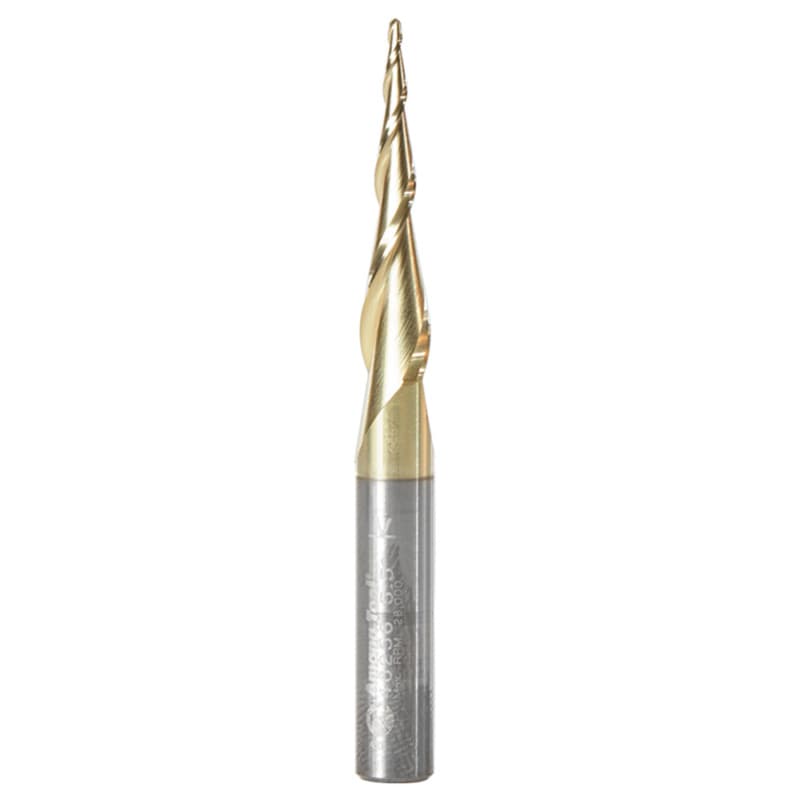 1mm x 2-23/64" 2D/3D Carving Tapered Ball Tip Up-Cut Spiral Router Bit, 2-Flute, 1/4" Shank