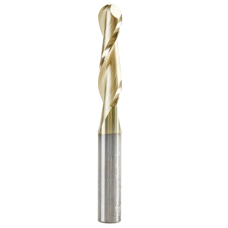 1/4" x 2-1/4" CNC 2D/3D Carving Straight Ball Tip Up-Cut ZrN Coated Router Bit, 2-Flute, 1/4" Shank