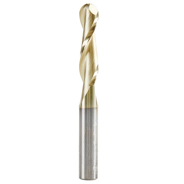 1/4" x 2-1/4" CNC 2D/3D Carving Straight Ball Tip Up-Cut ZrN Coated Router Bit, 2-Flute, 1/4" Shank
