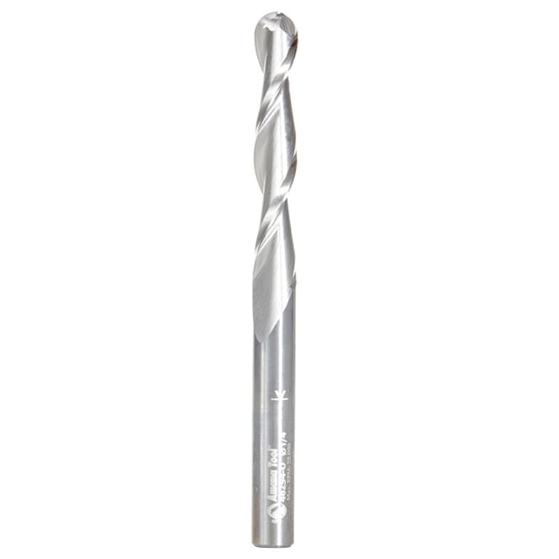 1/8" x 2-1/2" CNC 2D/3D Carving Straight Ball Tip Router Bit, 4-Flute, 1/4" Shank