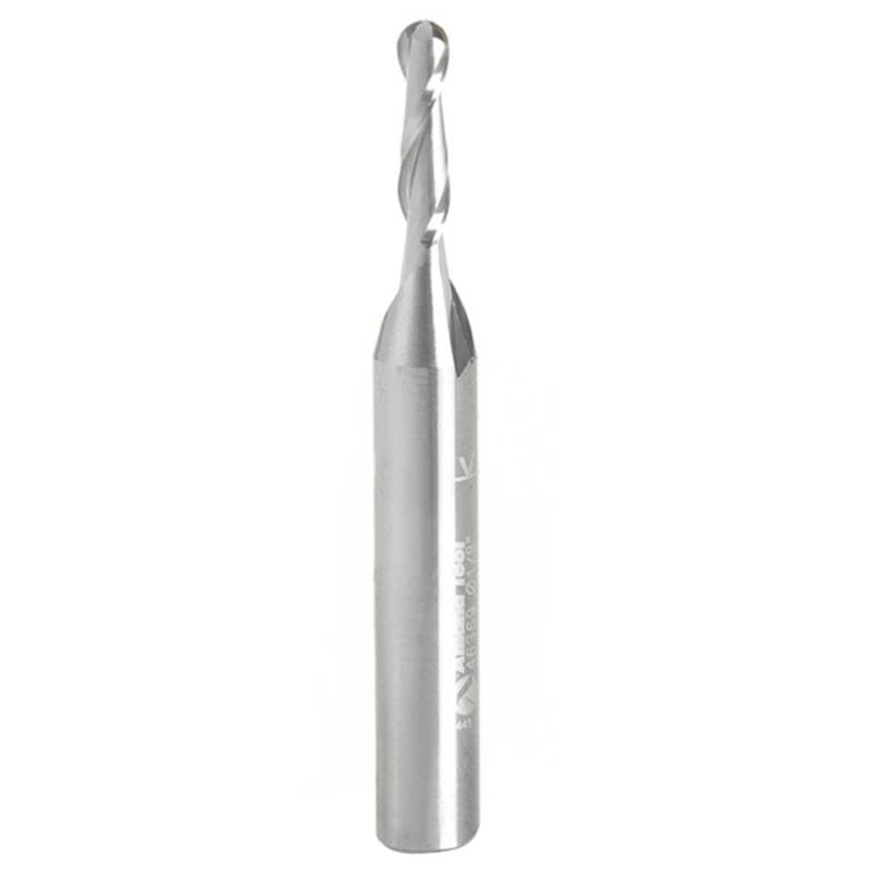 1/8" x 2" Up-Cut Ball Nose Spiral Router Bit, 2-Flute, 1/4" Shank
