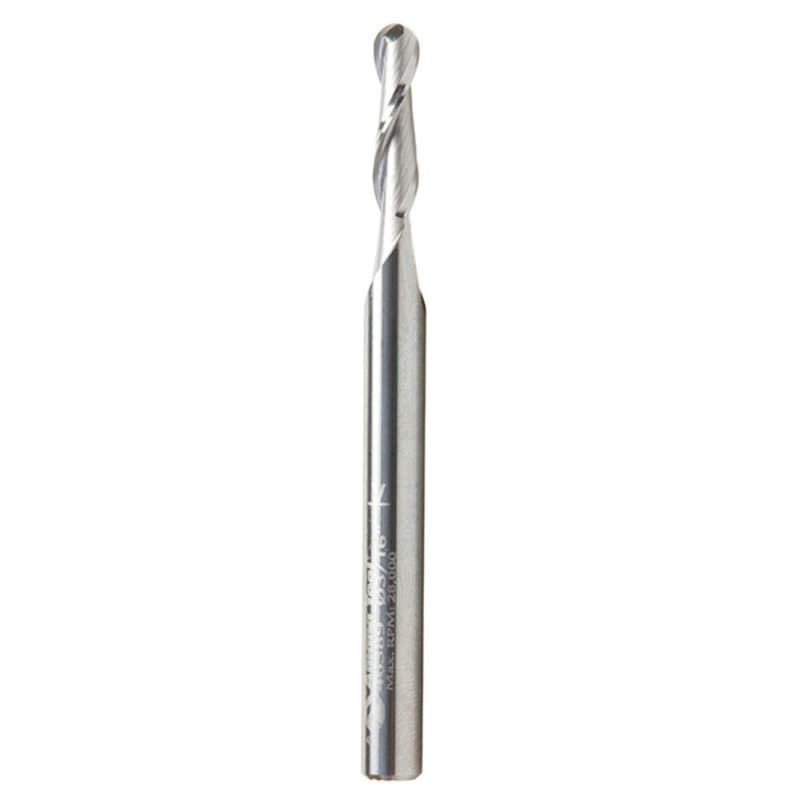 3/16" x 3" Up-Cut Ball Nose Spiral Router Bit, 2-Flute, 1/4" Shank