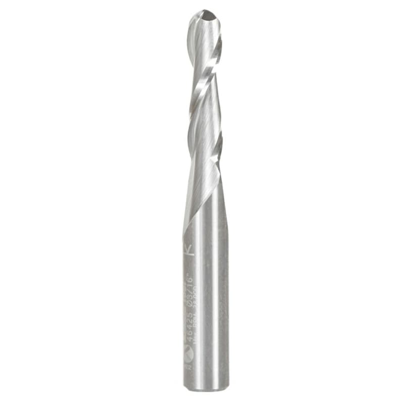 3/16" x 2" Up-Cut Ball Nose Spiral Router Bit, 2-Flute, 1/4" Shank