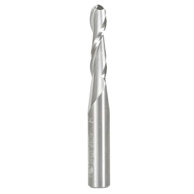3/16" x 2" Up-Cut Ball Nose Spiral Router Bit, 2-Flute, 1/4" Shank