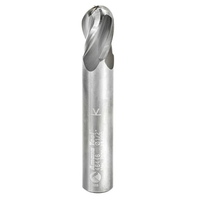 1/2" x 3" Up-Cut Ball Nose Spiral Router Bit, 4-Flute, 1/2" Shank
