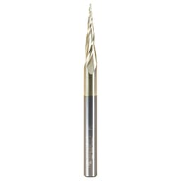 0.8mm x 75mm 2D/3D Carving Tapered Ball Tip ZrN Coated Up-Cut Spiral Router Bit, 3-Flute, 6mm Shank