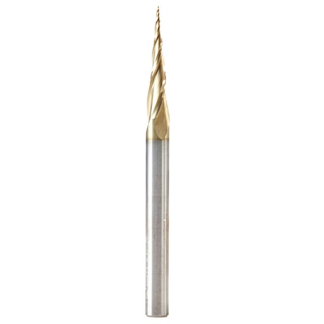 0.5mm x 75mm 2D/3D Carving Tapered Ball Tip ZrN Coated Up-Cut Spiral Router Bit, 3-Flute, 6mm Shank
