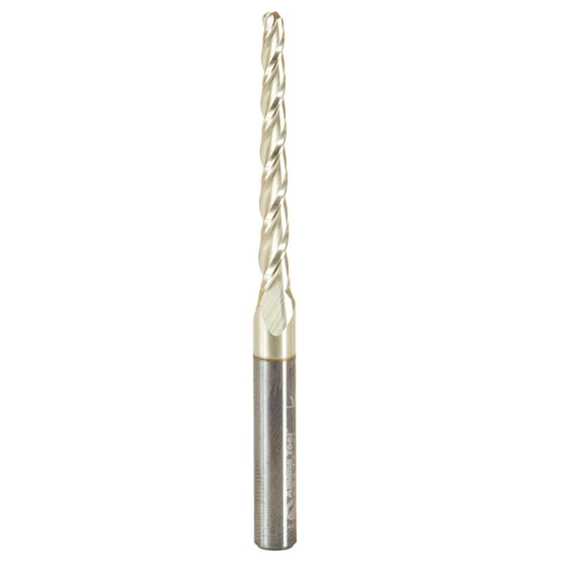 3.2mm x 75mm 2D/3D Carving Tapered Ball Tip ZrN Coated Up-Cut Spiral Router Bit, 3-Flute, 6mm Shank