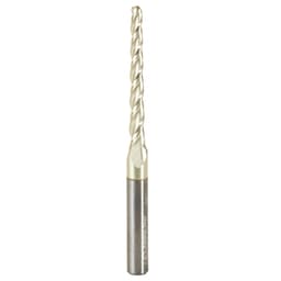 3.2mm x 75mm 2D/3D Carving Tapered Ball Tip ZrN Coated Up-Cut Spiral Router Bit, 3-Flute, 6mm Shank