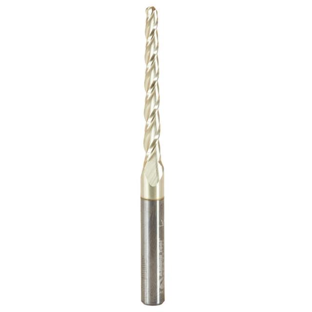 3.2mm x 75mm 2D/3D Carving Tapered Ball Tip ZrN Coated Up-Cut Spiral Router Bit, 3-Flute, 6mm Shank