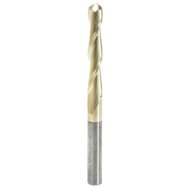 6mm x 75mm 2D/3D Carving Tapered Ball Tip ZrN Coated Up-Cut Spiral Router Bit, 2-Flute, 6mm Shank