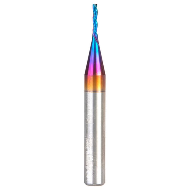 1/16" x 2" CNC 2D/3D Carving 0.10° Flat Bottom Down-Cut Spektra Extreme Tool Life Coated Spiral Router Bit, 3-Flute, 1/4" Shank