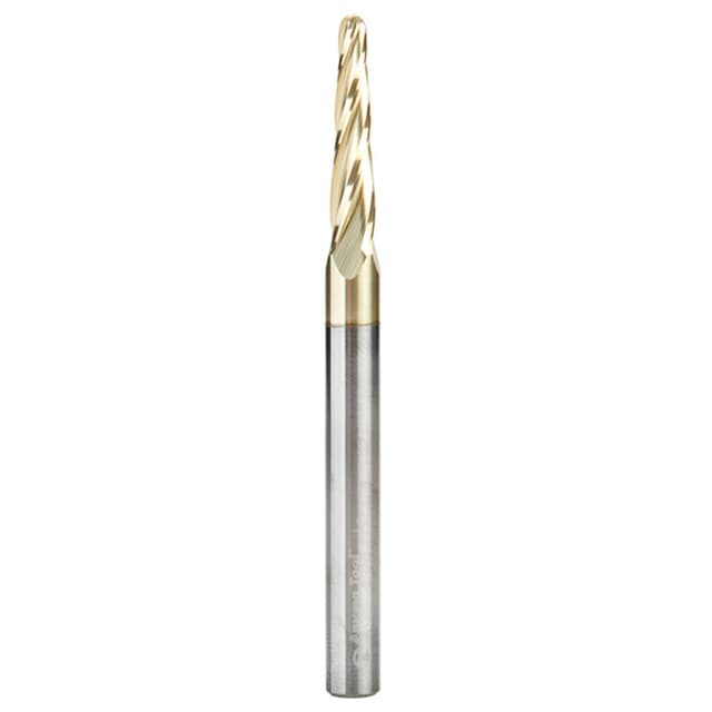 1/8" x 3" 2D/3D Carving Tapered Ball Tip ZrN Coated Up-Cut Spiral Router Bit, 4-Flute, 1/4" Shank