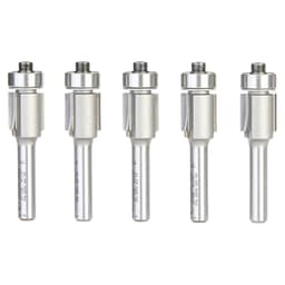 1/2" x 1/2" 5 Pack Carbide Tipped Flush Trim Bit, 2-Flute, 1/4" Shank