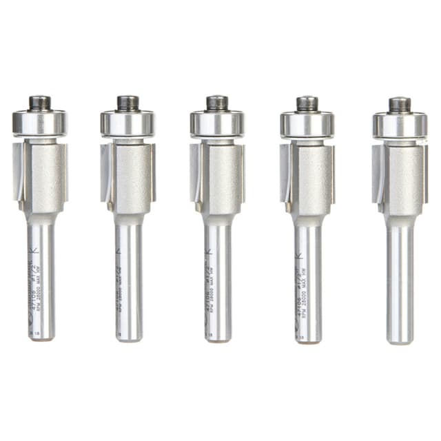1/2" x 1/2" 5 Pack Carbide Tipped Flush Trim Bit, 2-Flute, 1/4" Shank