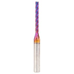 3mm x 63mm CNC 2D/3D Carving 0.10° Flat Bottom Up-Cut Spektra Extreme Tool Life Coated Spiral Router Bit, 4-Flute, 6mm Shank