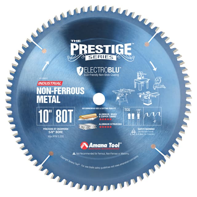 Prestige 10" x 80 Teeth Electro-Blu Non-Stick Coated Aluminum/Non-Ferrous Metals Saw Blade