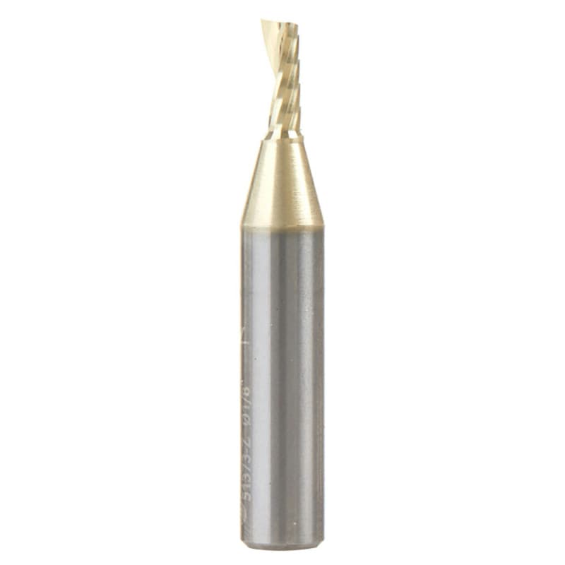 1/8" x 1-1/2" ZrN Coated Up-Cut 'O' Aluminum Cutting CNC Spiral Router Bit, 1-Flute, 1/4" Shank