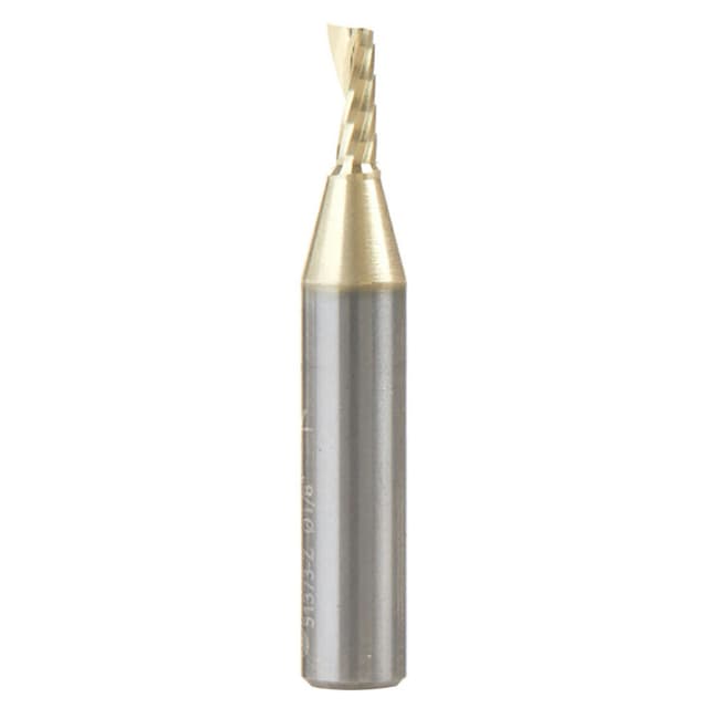 1/8" x 1-1/2" ZrN Coated Up-Cut 'O' Aluminum Cutting CNC Spiral Router Bit, 1-Flute, 1/4" Shank