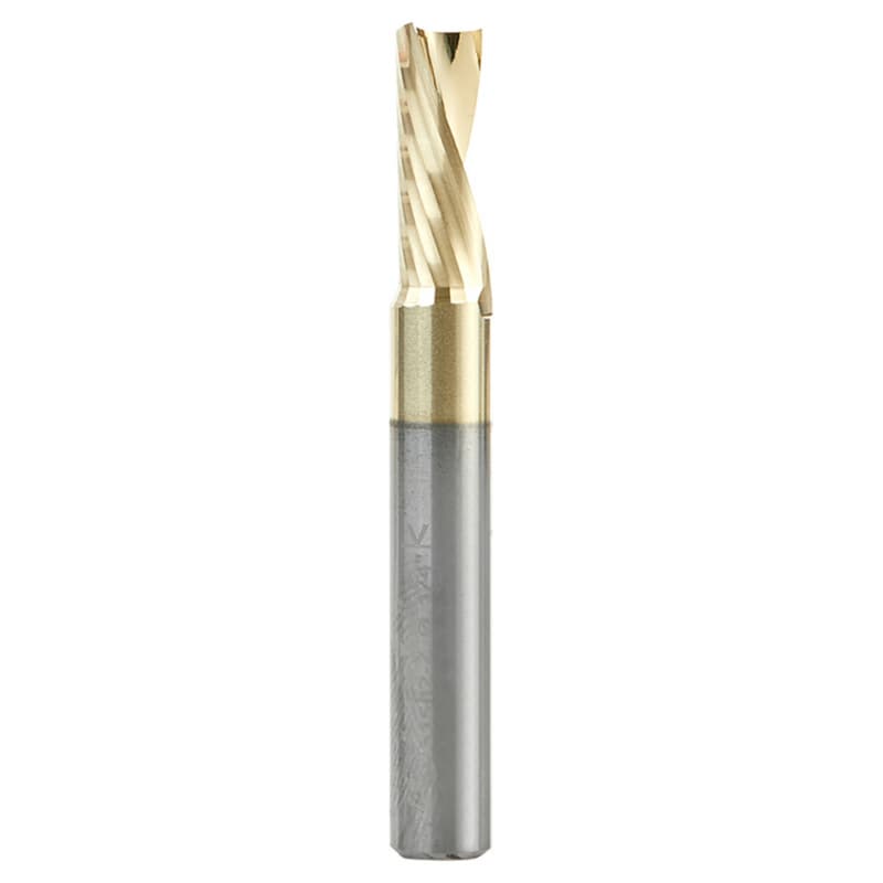 1/4" x 2" ZrN Coated Down-Cut 'O' Aluminum Cutting CNC Spiral Router Bit, 1-Flute, 1/4" Shank