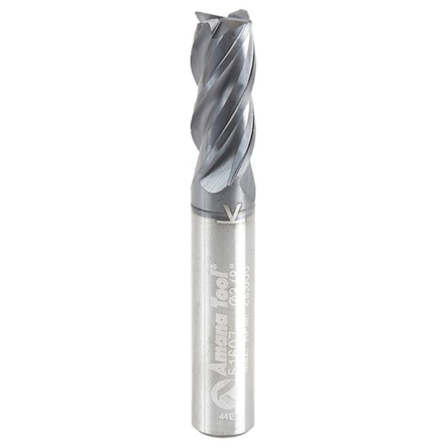 3/8" Dia x 7/8" CNC Variable Helix Spiral Router Bit, Corner Radius Bottom, 3/8" Shank x 0.020 Radius Solid Carbide AlTiN Coated Up-Cut End Mill