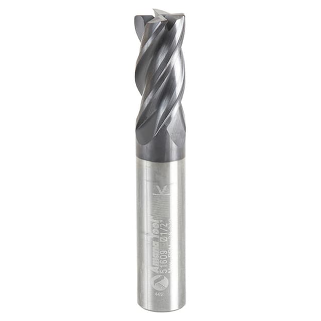 1/2" Dia x 1" CNC Variable Helix Spiral Router Bit, Corner Radius Bottom, 1/2" Shank x 0.030 Radius Solid Carbide AlTiN Coated Up-Cut End Mill