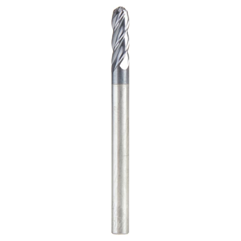 1/8" Dia x 3/8" High Performance Solid Carbide CNC Steel, Helix Spiral Ball Nose with AlTiN Coating 4-Flute, 1/8" Shank, 1-1/2" Long Up-Cut Router Bit, /End Mill