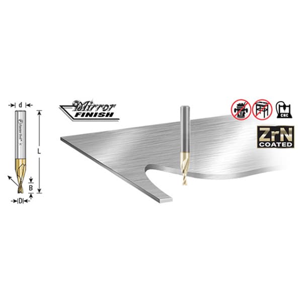 3/16" x 2" x 1/2" Up-Cut 'O' Aluminum Cutting CNC Spiral Router Bit, 2-Flute, 1/4" shank