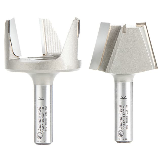 1-3/4" Dia x 1-3/16" Carbide Tipped Solid Surface Tapered Plug Cutter Repair Router Bit, Set, 1/2" Shank (2 Pieces)