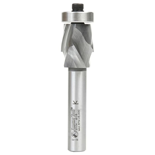 22mm x 3-15/16" Spiral Flush Trim Compression Bit with Lower Ball Bearing, 2-Flute, 1/2" Shank