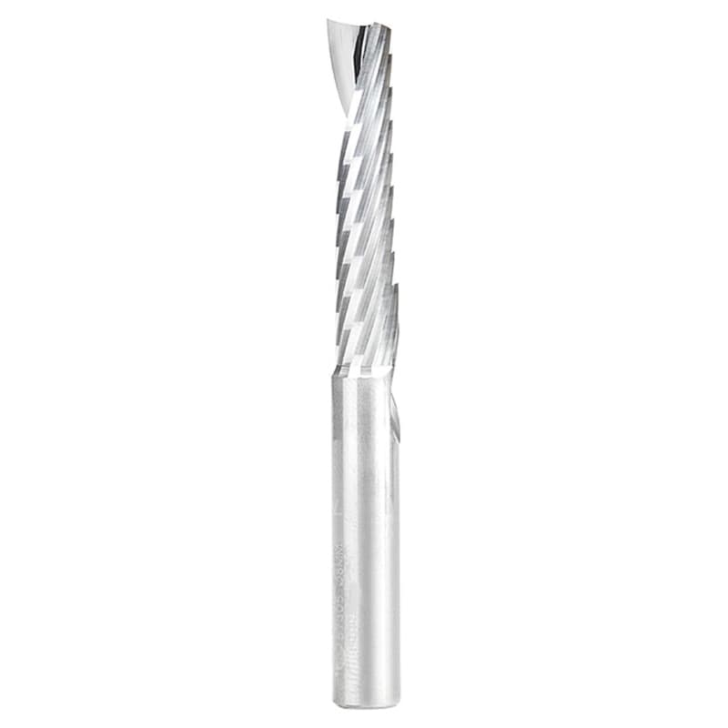 8mm Dia x 38mm Metric Solid Carbide CNC Spiral 'O' Single Flute, Aluminum Cutting, 8mm Shank, 76mm Long Up-Cut Router Bit