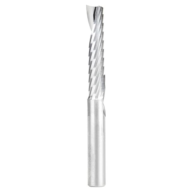 8mm Dia x 38mm Metric Solid Carbide CNC Spiral 'O' Single Flute, Aluminum Cutting, 8mm Shank, 76mm Long Up-Cut Router Bit