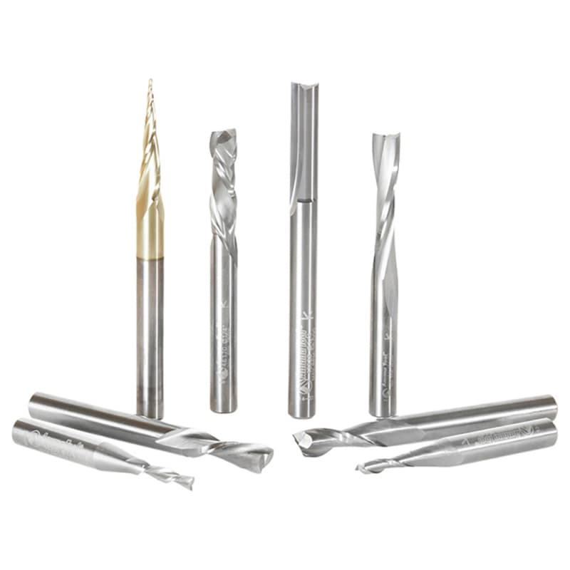 Spiral Compression, Tapered/Straight CNC Router Bit, 1/4" Shank (8 Pices)