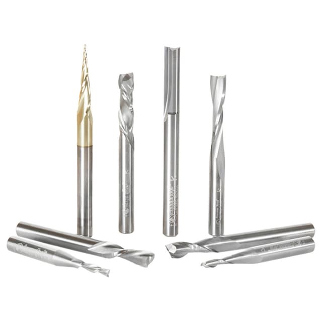 Spiral Compression, Tapered/Straight CNC Router Bit, 1/4" Shank (8 Pices)