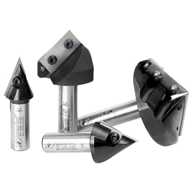 AMS-150 4-Piece 45°/60°/90°/120° 3D CNC Signmaking, Lettering/Engraving Insert V-Groove Router Bit, 1/2" Shank