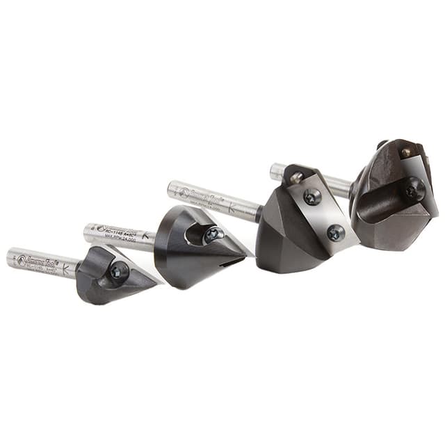AMS-225 4-Piece 45°/60°/90°/120° 3D CNC Signmaking, Lettering/Engraving Insert V-Groove Router Bit, 1/4" Shank