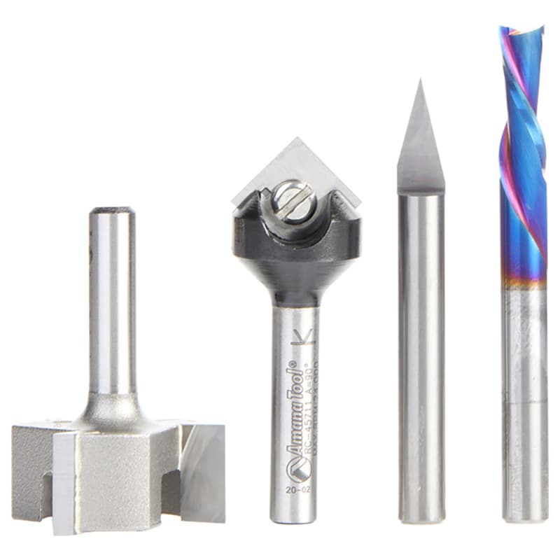 AMS-281 General Purpose CNC Router Bit, Set, 1/4" Shank(4/Piece)