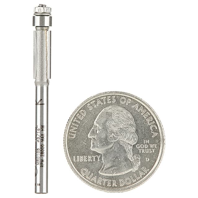 3/16" x 1-23/32" Miniature Flush Trim Bit with Lower Ball Bearing, 2-Flute, 1/8" Shank