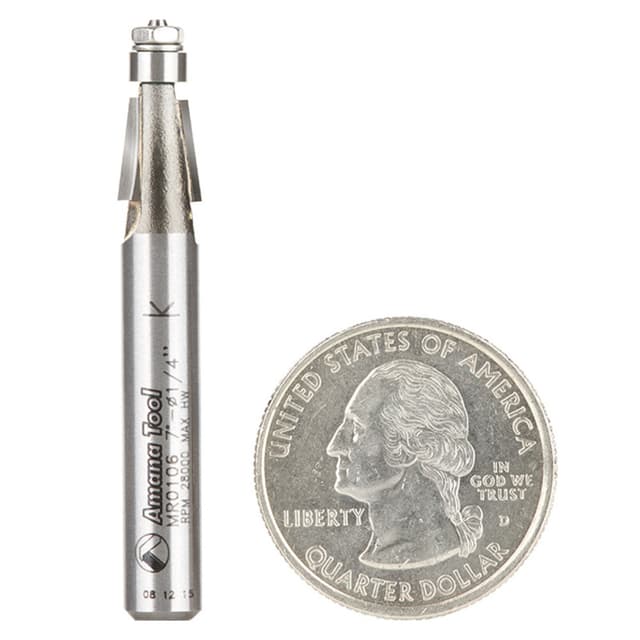 1/4" x 1-7/8" Miniature Chamfer Router Bit with Lower Ball Bearing, 2-Flute, 1/4" Shank