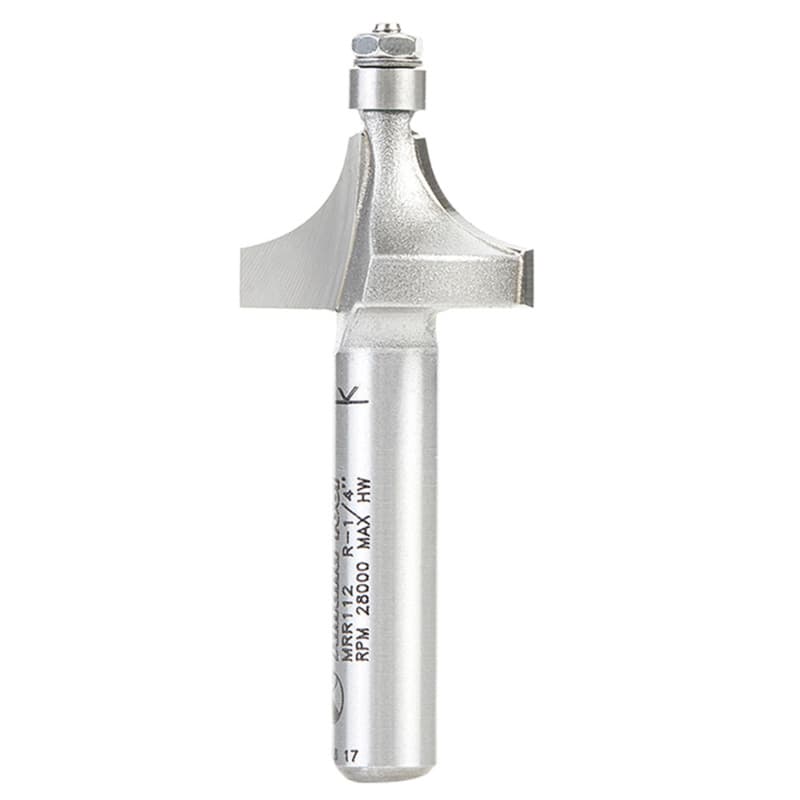 11/16" x 1/4" Radius Miniature Corner Rounding Router Bit with Mini 3/16" Lower Ball Bearing, 2-Flute, 1/4" Shank