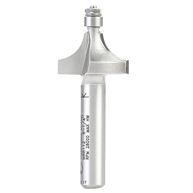 11/16" x 1/4" Radius Miniature Corner Rounding Router Bit with Mini 3/16" Lower Ball Bearing, 2-Flute, 1/4" Shank
